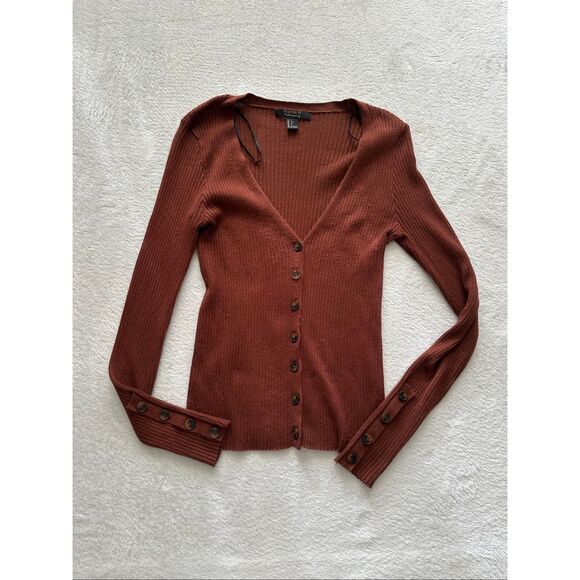 Forever 21 reddish brown ribbed cardigan size L - Picture 1 of 2